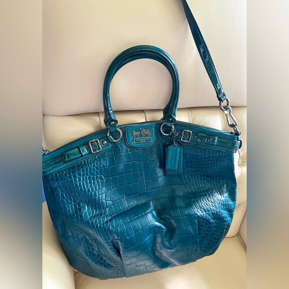 COACH #18622 Teal Madison Lindsay Satchel **Immaculate Interior!** Exotic Croc 🐊